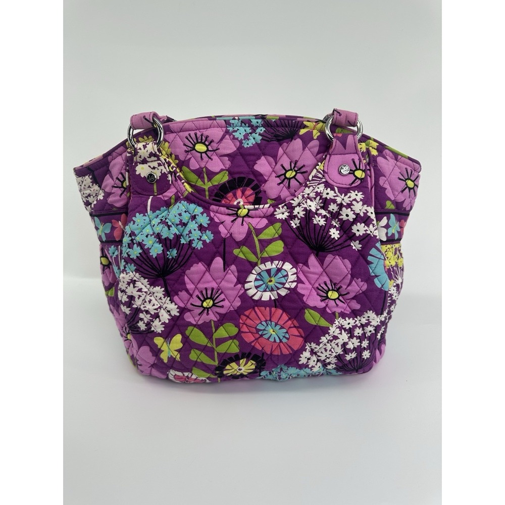 Vera Bradley Flutterby Purse Tote Shoulder Bag Zip Purple Flower Butterflies EUC - Picture 2 of 16